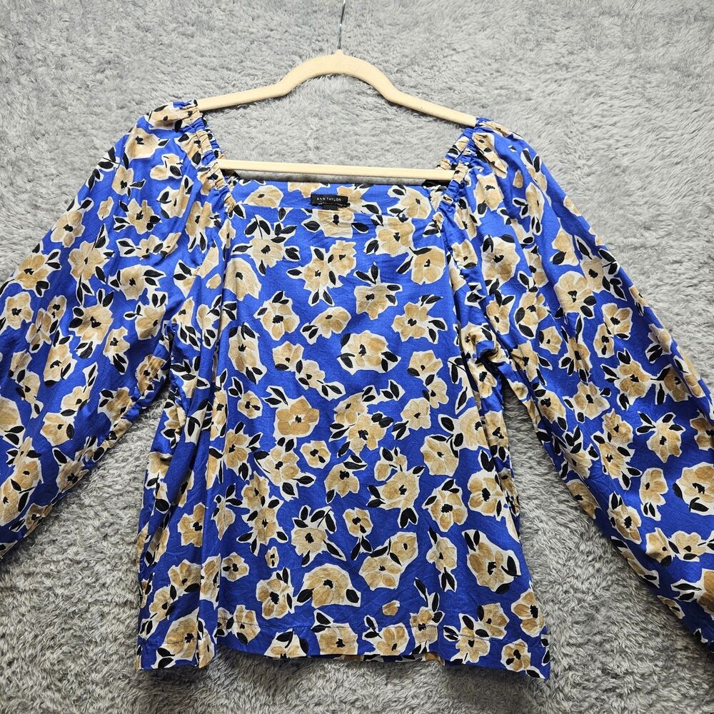 Ann Taylor Womens Blue Floral Wide Sleeve Blouse Small Office Career Going Out